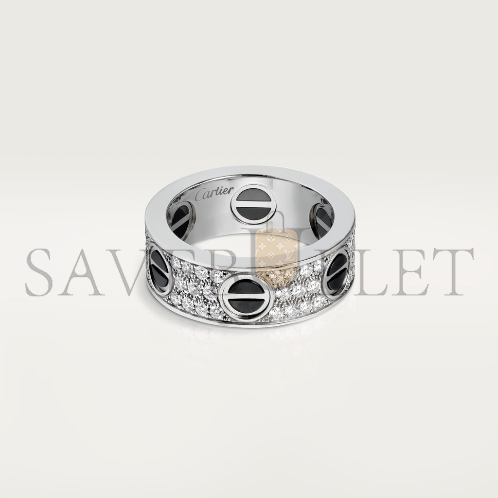 CARTIER LOVE WHITE GOLD RING, CLASSIC MODEL, PAVED, CERAMIC B4207600